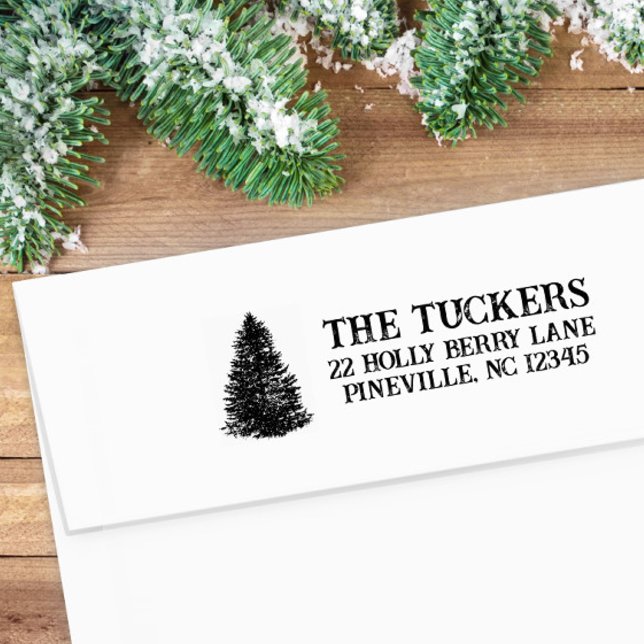 Rustic Pine Tree Christmas Return Address Self-inking Stamp (Creator Uploaded)