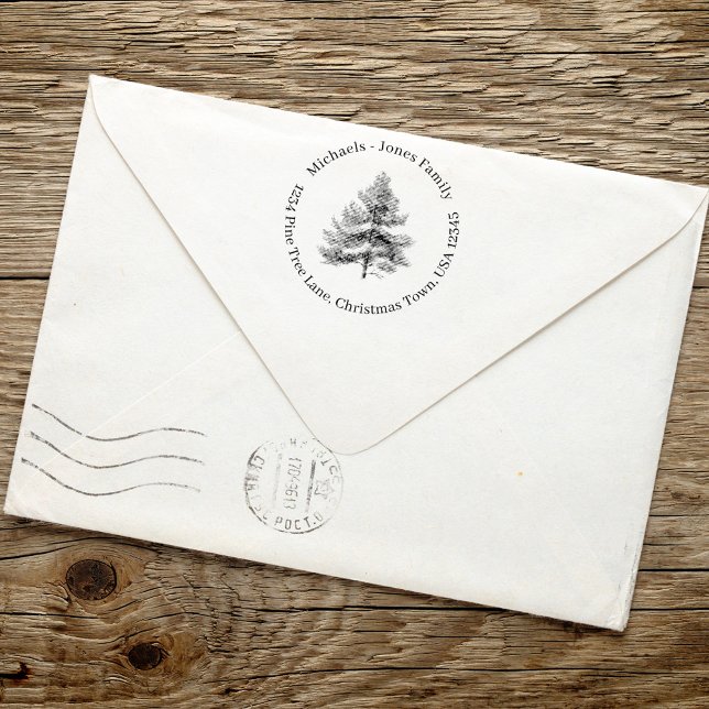 Rustic Pine Tree Christmas Return Address Self-inking Stamp (Christmas return address self inking stamp.)