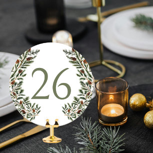 Rustic Pine Tree Cone Winter Forest Table Number