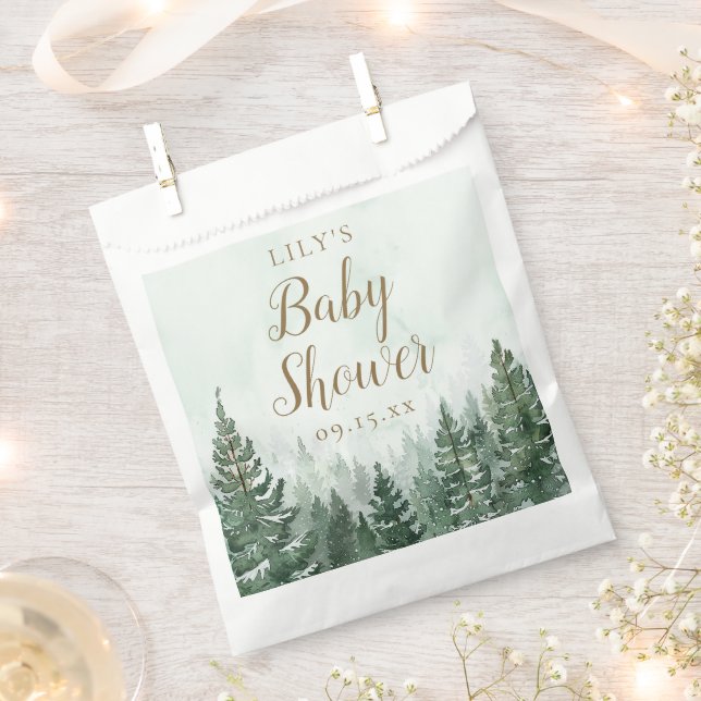 Rustic Pine Tree Forest Baby Shower Favour Bag (Clipped)