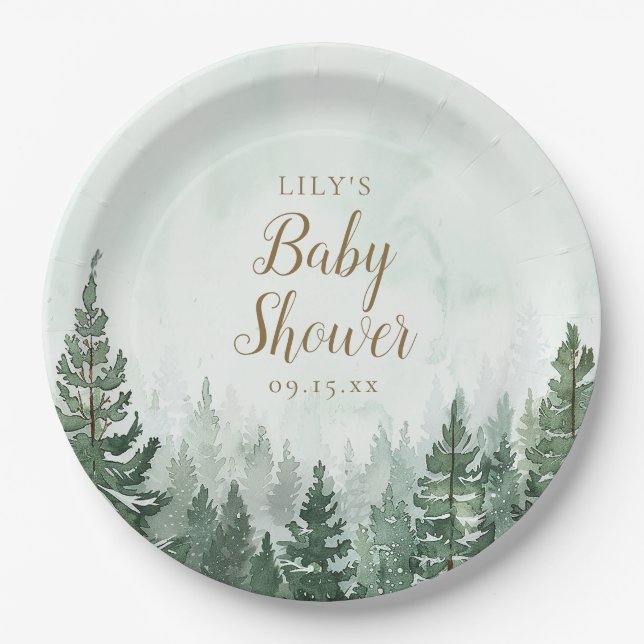 Rustic Pine Tree Forest Baby Shower Paper Plate (Front)