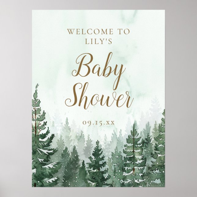 Rustic Pine Tree Forest Baby Shower Welcome Poster (Front)