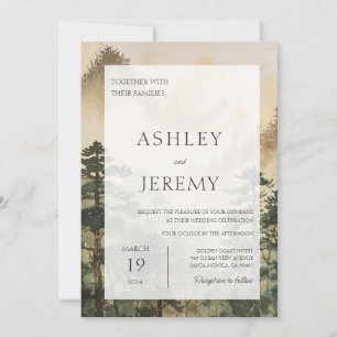 Rustic Pine Tree Forest Mountain Wedding Invitation