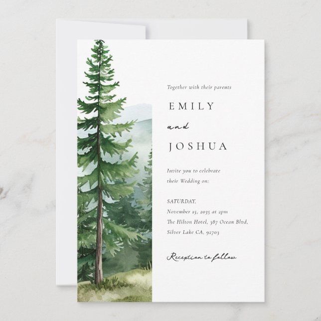 Rustic Pine Tree Forest Wedding Invitation (Front)