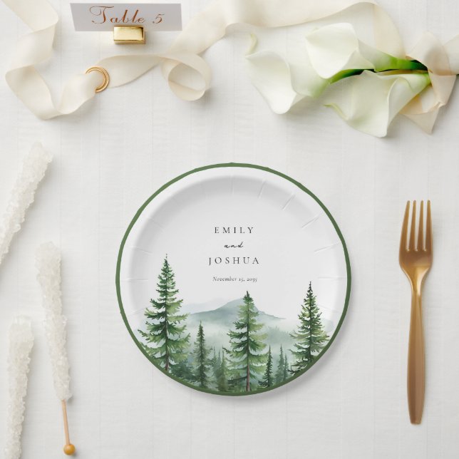 Rustic Pine Tree Forest Wedding Paper Plate (Wedding)