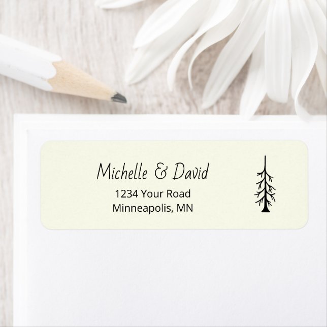Rustic Pine Tree Ivory Wedding Return Address Label (Insitu)