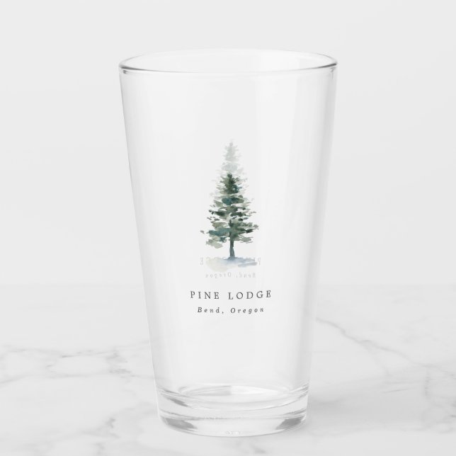 Rustic Pine Tree Motel Business Guest Glass (Front)