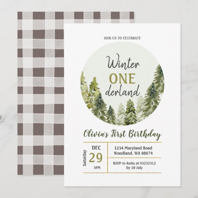 Rustic Pine Tree ONEderland Birthday invitation (Front/Back)