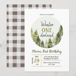 Rustic Pine Tree ONEderland Birthday invitation