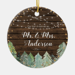 Rustic pine tree Our First Christmas Ceramic Ornament