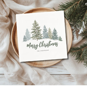 Rustic Pine Tree Personalised Christmas  Napkin