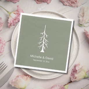 Rustic Pine Tree Sage Green Casual Wedding Napkin
