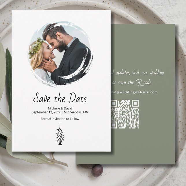 Rustic Pine Tree Sage Green Casual Wedding Save The Date (Creator Uploaded)