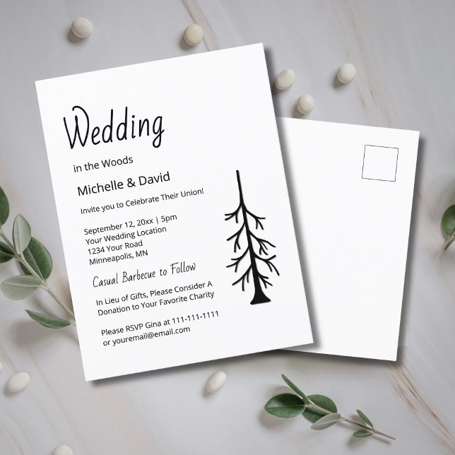 Rustic Pine Tree Simple Evergreen Casual Wedding Invitation Postcard (Creator Uploaded)