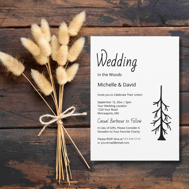 Rustic Pine Tree Simple Typography Casual Wedding Invitation (Creator Uploaded)
