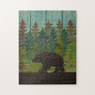 Rustic Pine Trees and Bear Jigsaw Puzzle