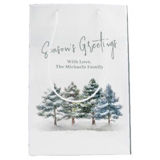 Rustic Pine Trees Christmas Personalised  Medium Gift Bag