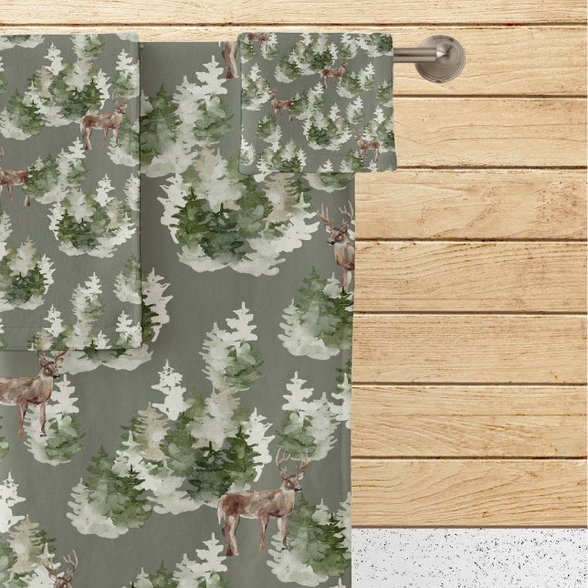 Rustic Pine Trees Deer Bath Towel Set (Creator Uploaded)