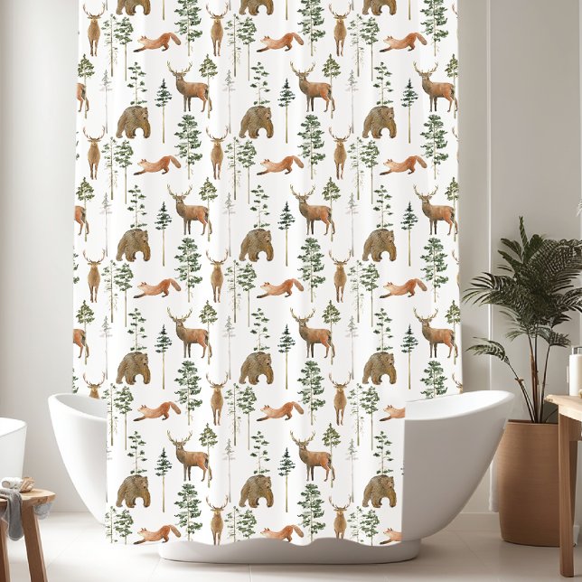 Rustic Pine Trees Deer pattern Shower Curtain (Creator Uploaded)