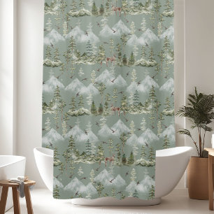 Rustic Pine Trees Deer Pattern Shower Curtain