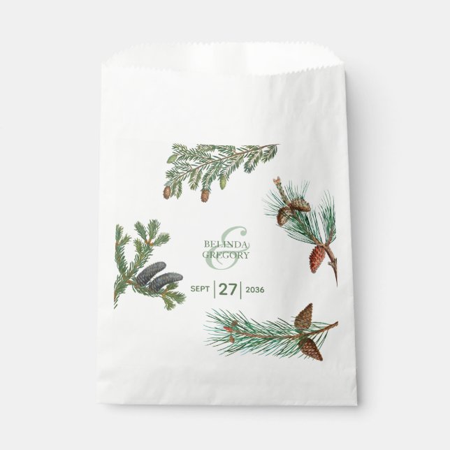 Rustic Pine Trees Forest Greenery Wedding   Favour Bag (Front)