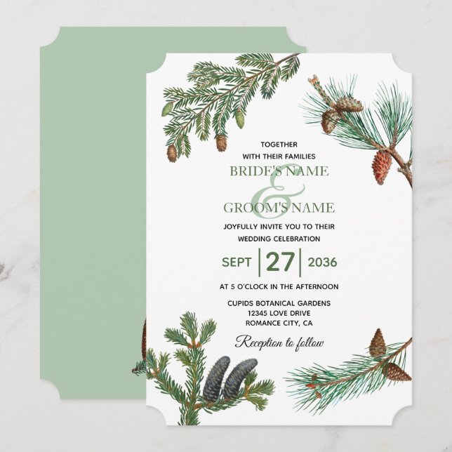 Rustic Pine Trees Forest Greenery Wedding Invitation (Front/Back)