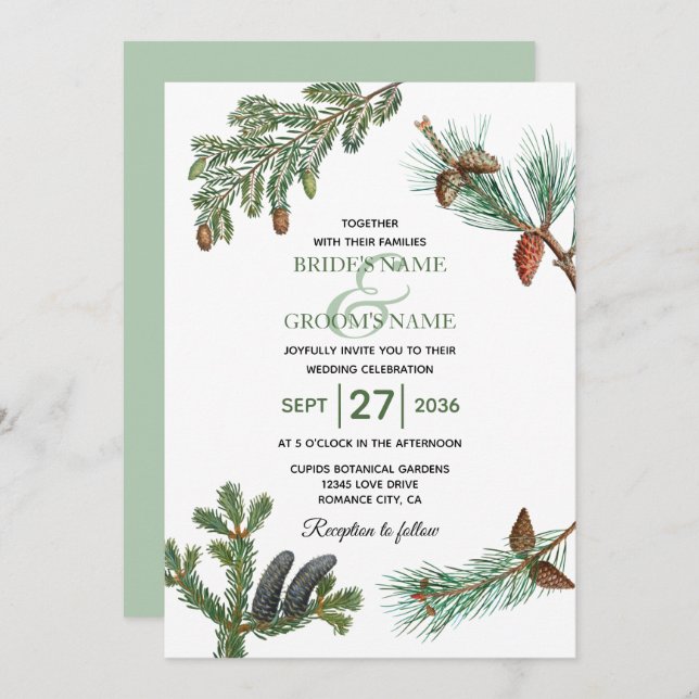 Rustic Pine Trees Forest Greenery Wedding Invitation (Front/Back)