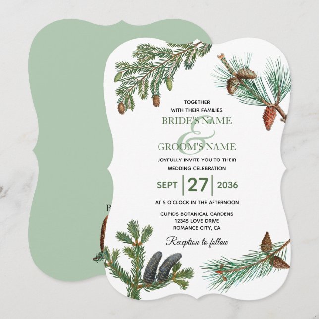Rustic Pine Trees Forest Greenery Wedding Invitation (Front/Back)