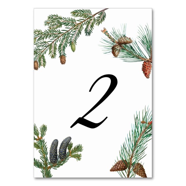 Rustic Pine Trees Forest Greenery Wedding Table Number (Front)