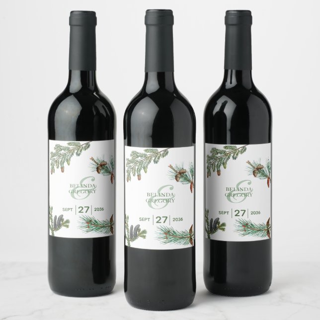 Rustic Pine Trees Forest Greenery Wedding  Wine Label (Bottles)