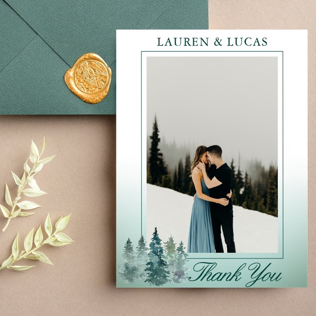 Rustic Pine Trees Forest Thank You Wedding PHOTO Card (Creator Uploaded)