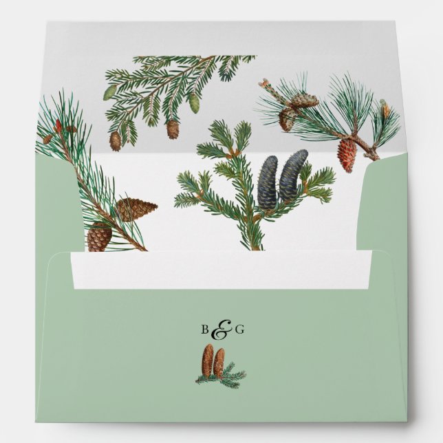 Rustic Pine Trees Greenery 5x7 Wedding Invitation Envelope (Back (Bottom))