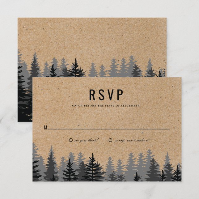Rustic Pine Trees Kraft Winter Reply Card (Front/Back)
