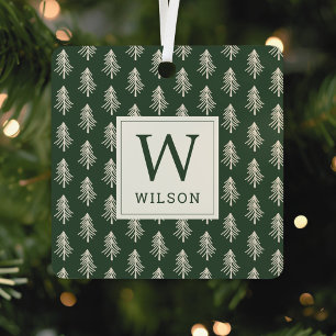 Rustic Pine Trees Monogram Christmas Photo Metal Tree Decoration