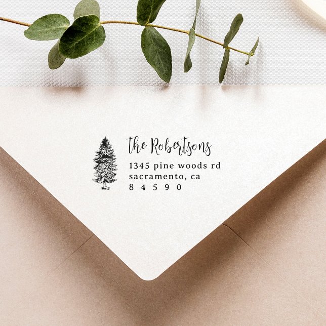 Rustic Pine Trees Script Family Return Address Rubber Stamp (Creator Uploaded)