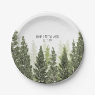 Rustic Pine Trees Simple Country Wedding Paper Plate