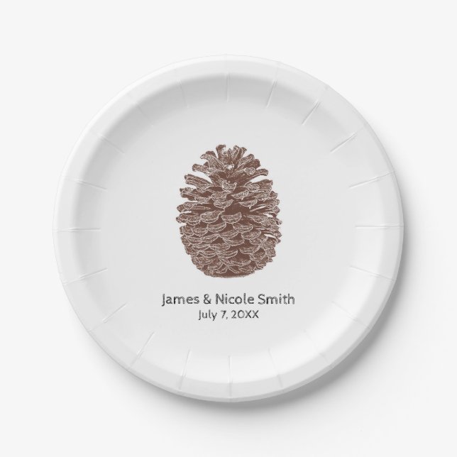 Rustic Pine Trees Simple Country Wedding Paper Plate (Front)