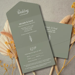 Rustic Pine Trees Simple Sage Green Wedding All In One Invitation