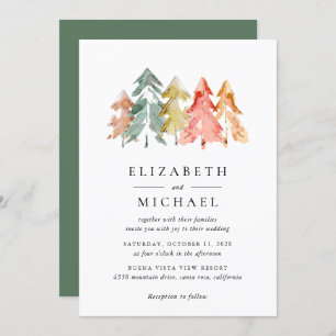 Rustic Pine Trees Watercolor Invitation