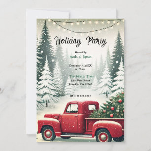 Rustic Pine Trees Winter Red Truck Christmas Party Invitation