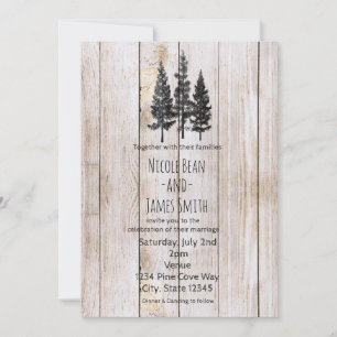 Rustic Pine Trees Wooden Simple Country Wedding Invitation