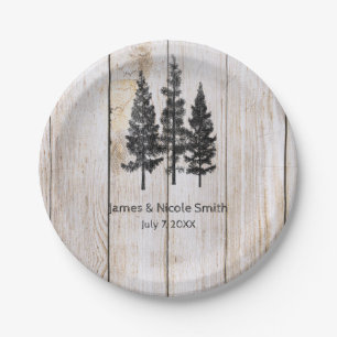 Rustic Pine Trees Wooden Simple Country Wedding Paper Plate