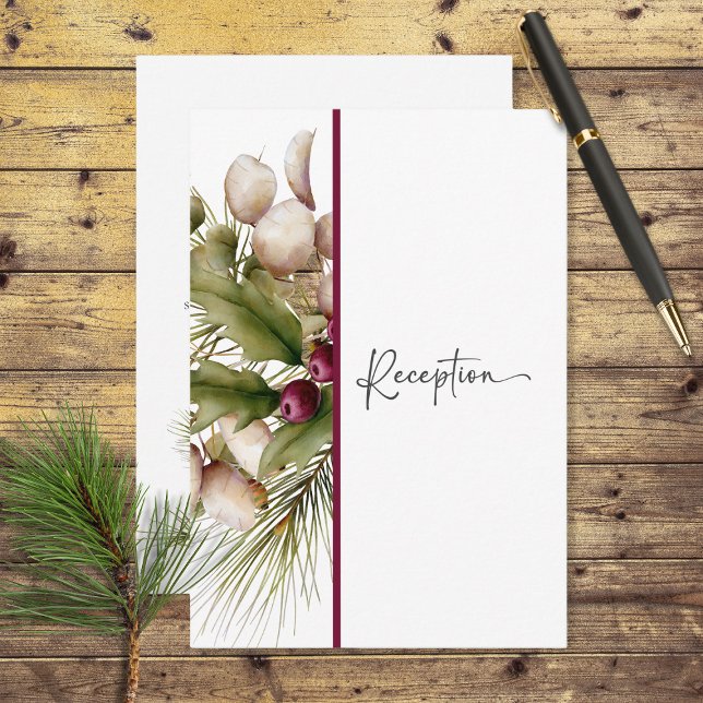 Rustic Pine Winter Bouquet Wedding Reception Enclosure Card (Creator Uploaded)