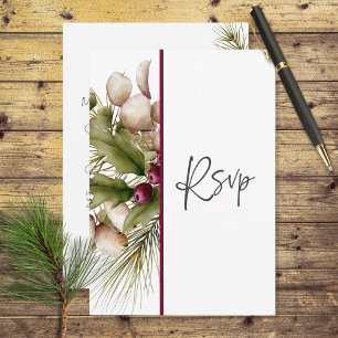 Rustic Pine Winter Bouquet Wedding RSVP Card
