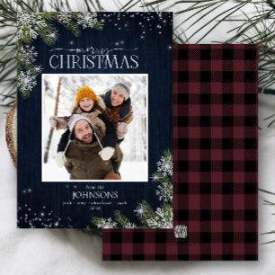 Rustic Pine Wood Snowflakes Merry Family Photo Holiday Card