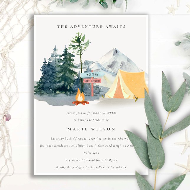 Rustic Pine Woods Camping Mountain Baby Shower Invitation (Creator Uploaded)