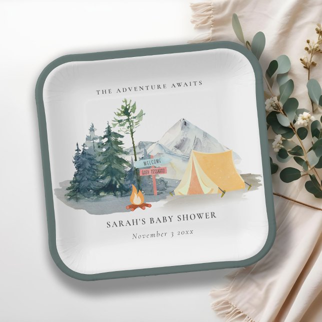 Rustic Pine Woods Camping Mountain Baby Shower Paper Plate (Creator Uploaded)