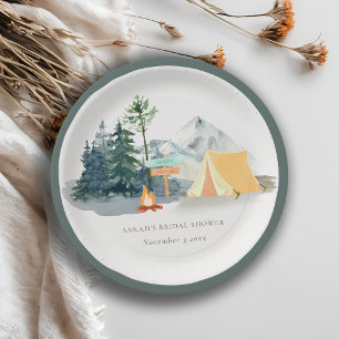 Rustic Pine Woods Camping Mountain Bridal Shower Paper Plate