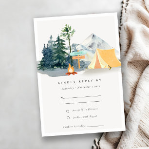 Rustic Pine Woods Camping Mountain Wedding RSVP Card