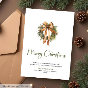 Rustic Pine Wreath Botanical Merry Christmas Card